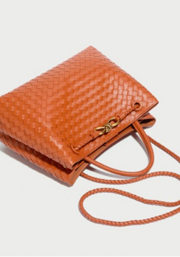 Allegria Woven Large Vegan Leather Shoulder Bag Brown