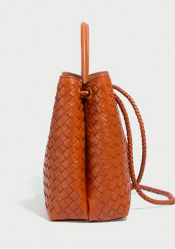 Allegria Woven Large Vegan Leather Shoulder Bag Brown