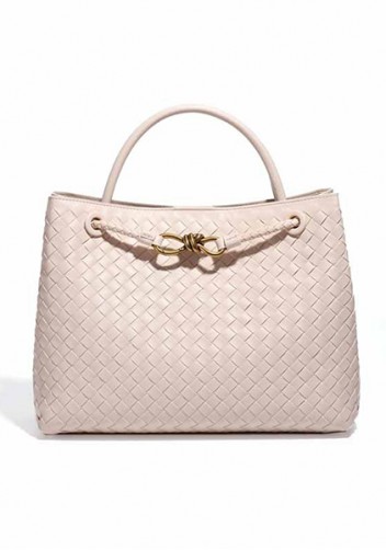Allegria Woven Large Vegan Leather Shoulder Bag Cream