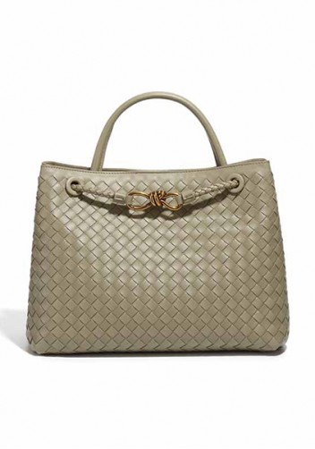 Allegria Woven Large Vegan Leather Shoulder Bag Stone Green