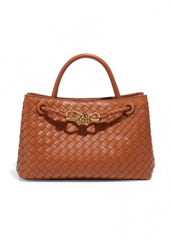 Allegria Woven Horizontal Vegan Leather Shoulder Bag Brown