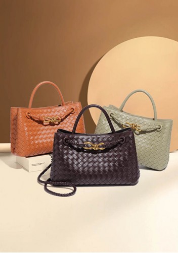 Allegria Woven Horizontal Vegan Leather Shoulder Bag Choco