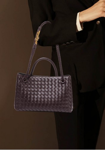 Allegria Woven Horizontal Vegan Leather Shoulder Bag Choco