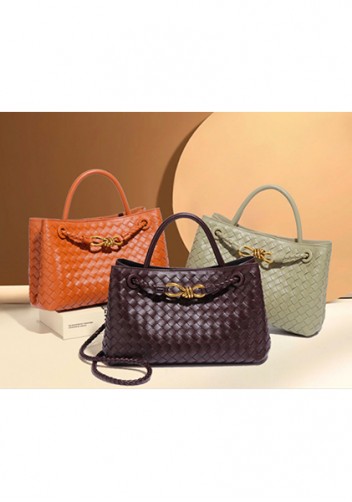 Allegria Woven Horizontal Vegan Leather Shoulder Bag Choco