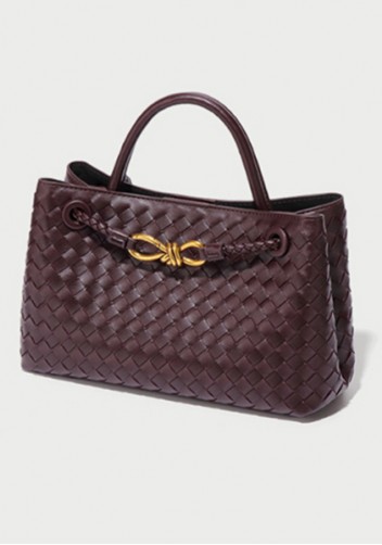 Allegria Woven Horizontal Vegan Leather Shoulder Bag Choco
