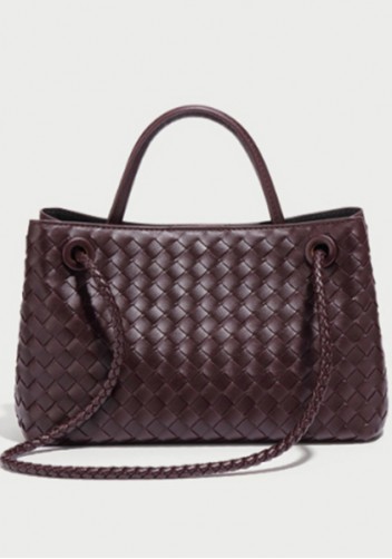 Allegria Woven Horizontal Vegan Leather Shoulder Bag Choco
