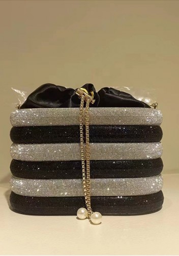 Elise Crystal-Embellished Bucket Silver Black