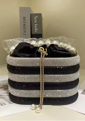 Elise Crystal-Embellished Bucket Silver Black
