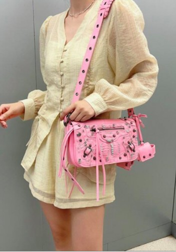 The Route 66 Vegan Leather Horizontal Messenger Bag Clips Pink