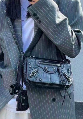 The Route 66 Vegan Croc Leather Horizontal Messenger Bag Black