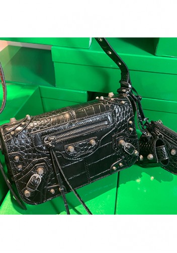 The Route 66 Vegan Croc Leather Horizontal Messenger Bag Black