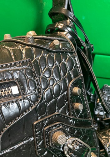 The Route 66 Vegan Croc Leather Horizontal Messenger Bag Black