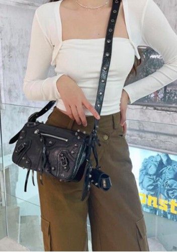 The Route 66 Vegan Leather Horizontal Messenger Bag Black