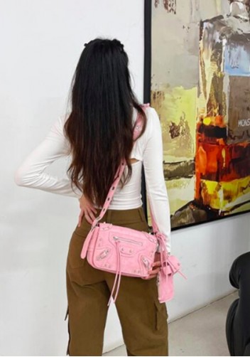 The Route 66 Vegan Leather Horizontal Messenger Bag Pink