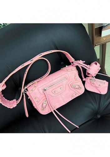 The Route 66 Vegan Leather Horizontal Messenger Bag Pink