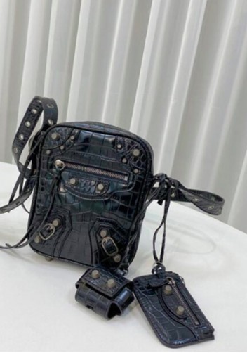 The Route 66 Vegan Croc Leather Vertical Messenger Bag Black