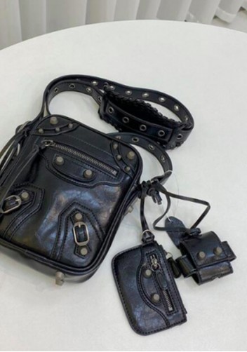 The Route 66 Vegan Leather Vertical Messenger Bag Black