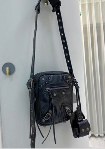 The Route 66 Vegan Leather Vertical Messenger Bag Black