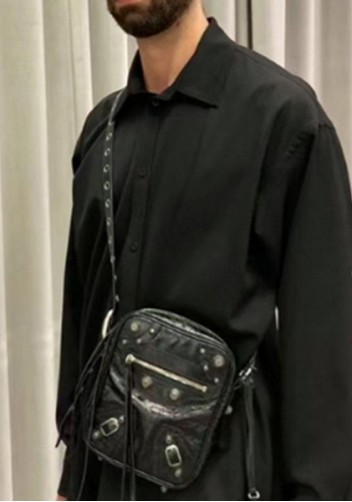 The Route 66 Vegan Leather Vertical Messenger Bag Black