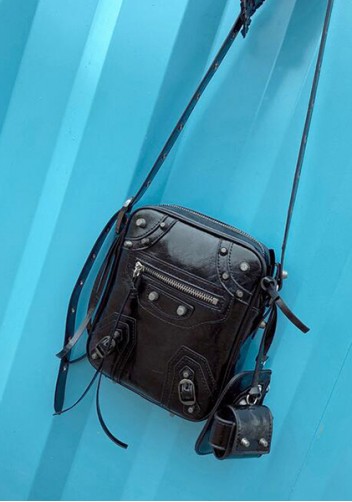 The Route 66 Vegan Leather Vertical Messenger Bag Black