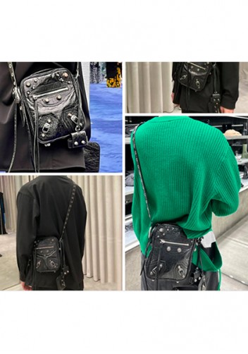 The Route 66 Vegan Leather Vertical Messenger Bag Black