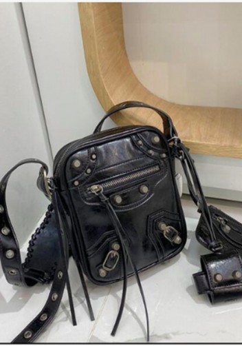 The Route 66 Vegan Leather Vertical Messenger Bag Black