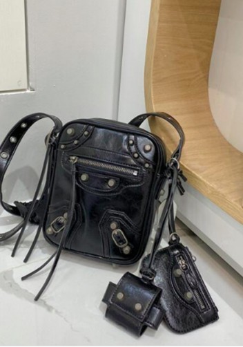 The Route 66 Vegan Leather Vertical Messenger Bag Black
