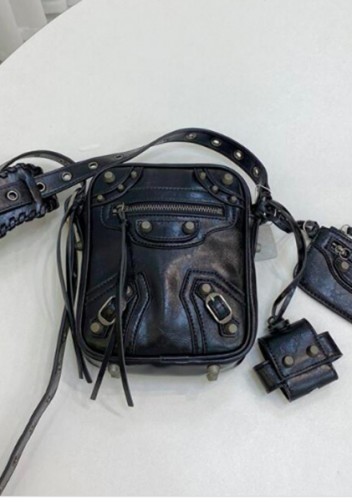 The Route 66 Vegan Leather Vertical Messenger Bag Black