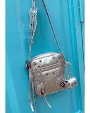 The Route 66 Vegan Leather Vertical Messenger Bag Silver