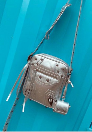 The Route 66 Vegan Leather Vertical Messenger Bag Silver