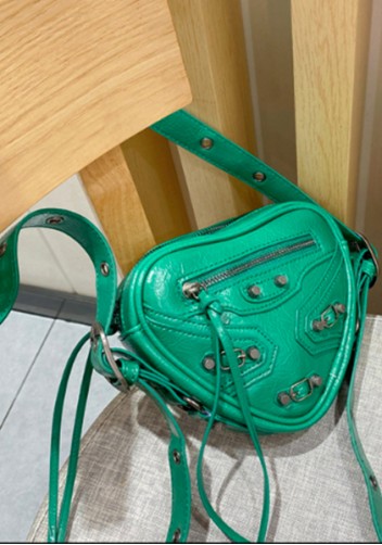 The Route 66 Vegan Leather Heart Shoulder Bag Dark Green