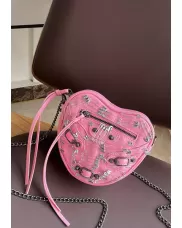 The Route 66 Vegan Leather Heart Shoulder Bag Clips Pink
