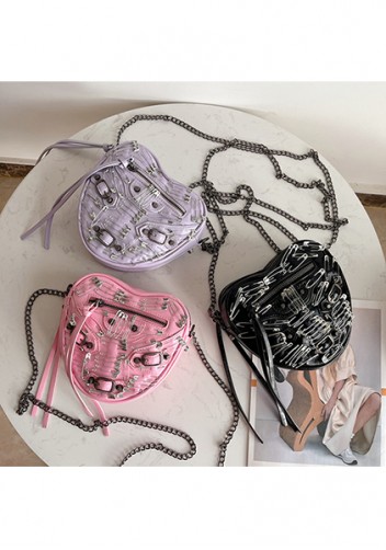 The Route 66 Vegan Leather Heart Shoulder Bag Clips Purple