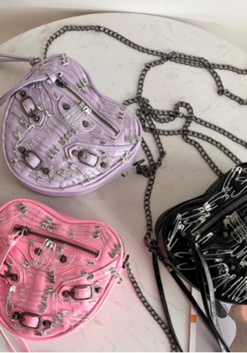 The Route 66 Vegan Leather Heart Shoulder Bag Clips Purple