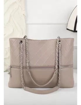 Rosa Tote Zipper Quilted Lambskin Leather Beige