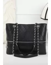 Rosa Tote Zipper Quilted Lambskin Leather Black