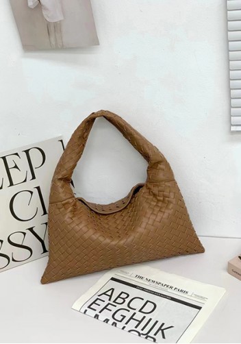 Dina Large Intrecciato Leather Tote Camel