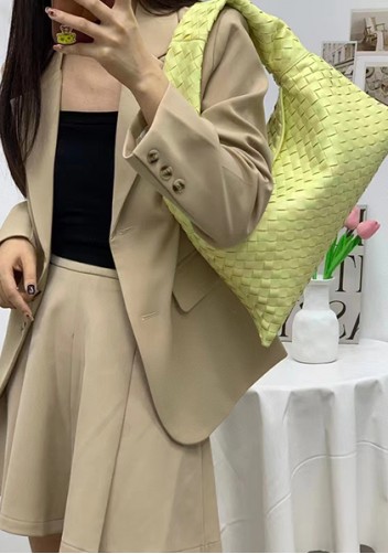 Dina Large Intrecciato Leather Tote Yellow