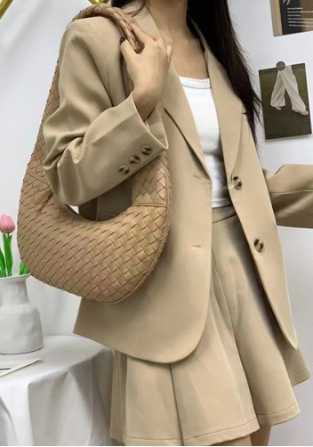 Dina Slouchy Intrecciato Leather Tote Beige