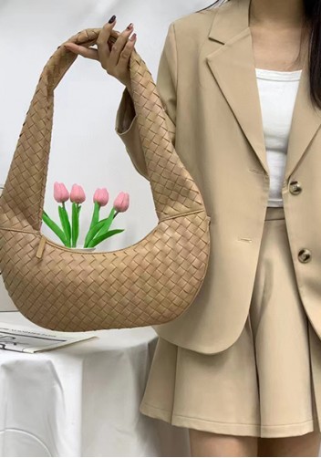 Dina Slouchy Intrecciato Leather Tote Beige