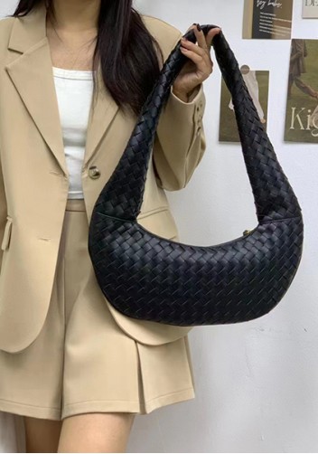 Dina Slouchy Intrecciato Leather Tote Black