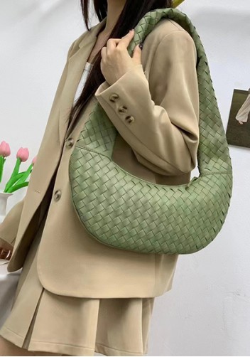 Dina Slouchy Intrecciato Leather Tote Green