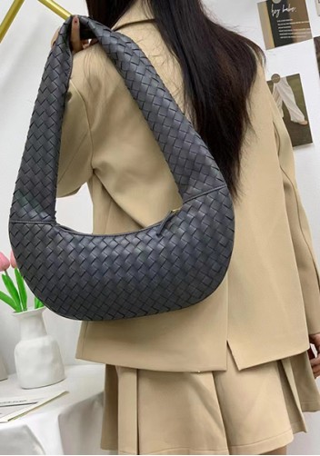 Dina Slouchy Intrecciato Leather Tote Grey
