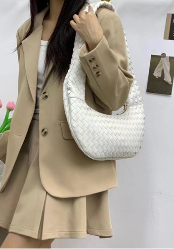Dina Slouchy Intrecciato Leather Tote White