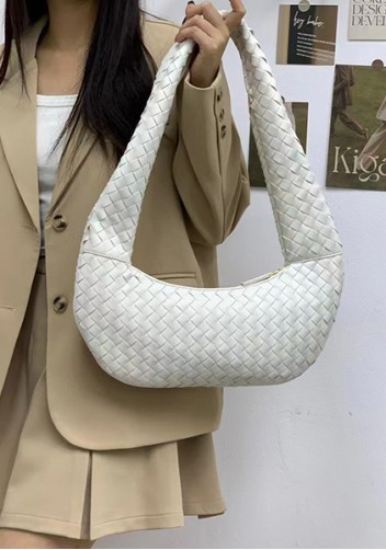Dina Slouchy Intrecciato Leather Tote White