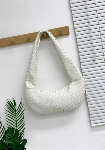 Dina Slouchy Intrecciato Leather Tote White
