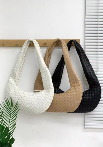 Dina Slouchy Intrecciato Leather Tote White