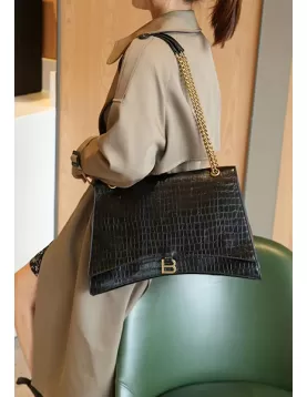 Bonnie Croc Vegan Leather Large Chain Shoulder Bag Black