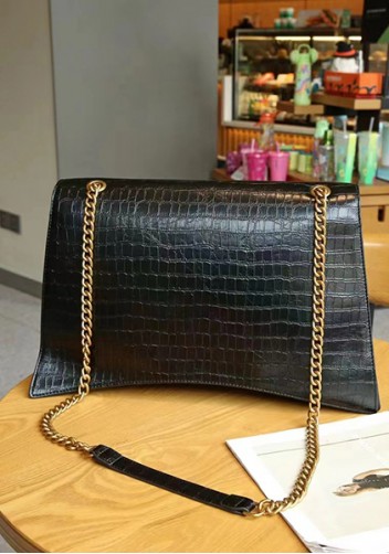 Bonnie Croc Vegan Leather Large Chain Shoulder Bag Black