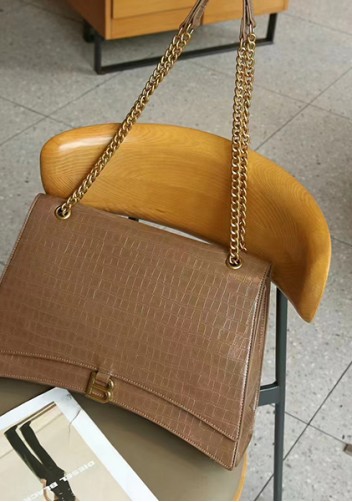 Bonnie Croc Vegan Leather Large Chain Shoulder Bag Camel